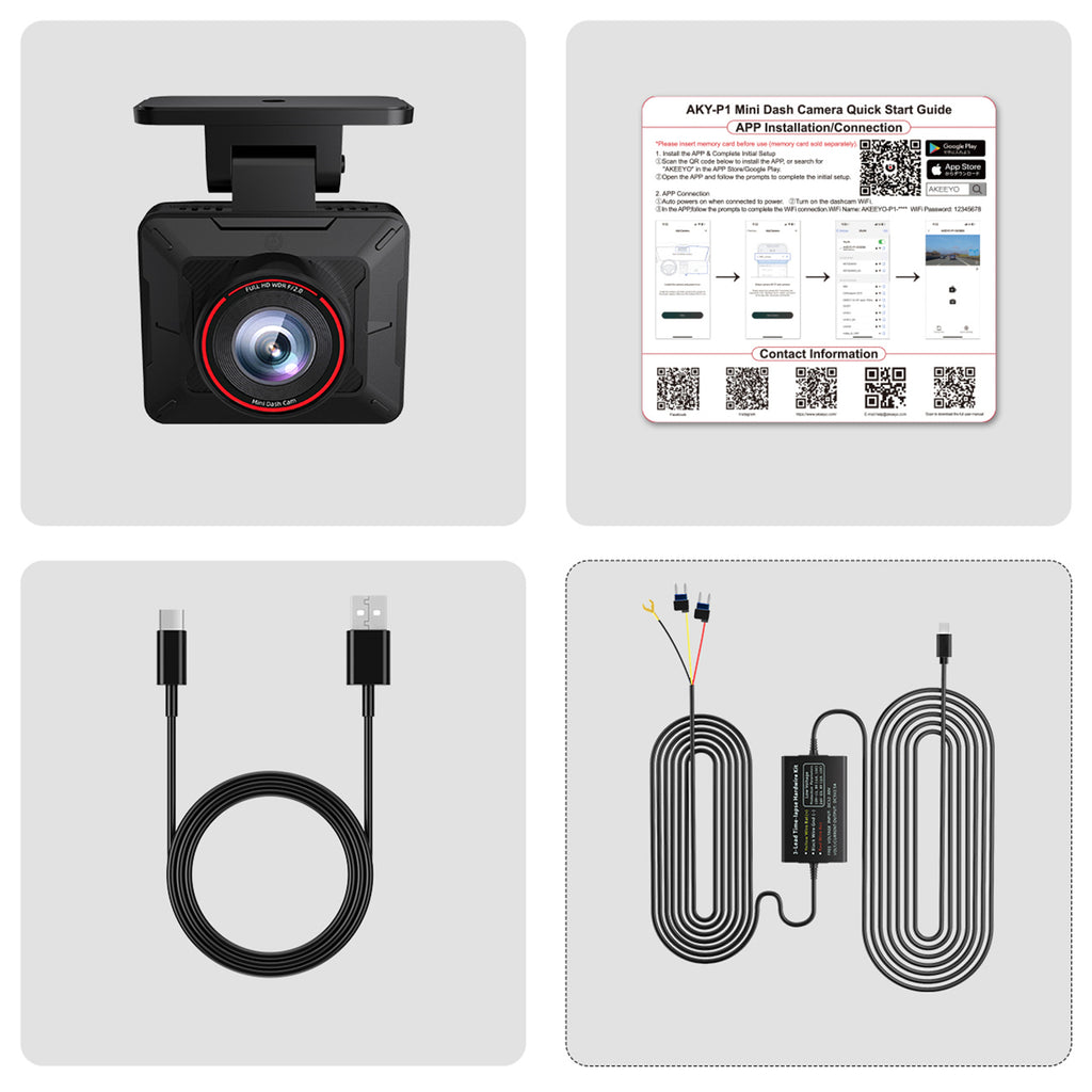 AKEEYO P1 Full HD 30 fps auto videoreģistrators, melns