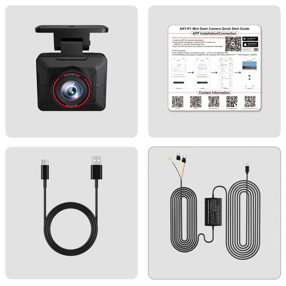 AKEEYO P1 Full HD 30 fps auto videoreģistrators, melns