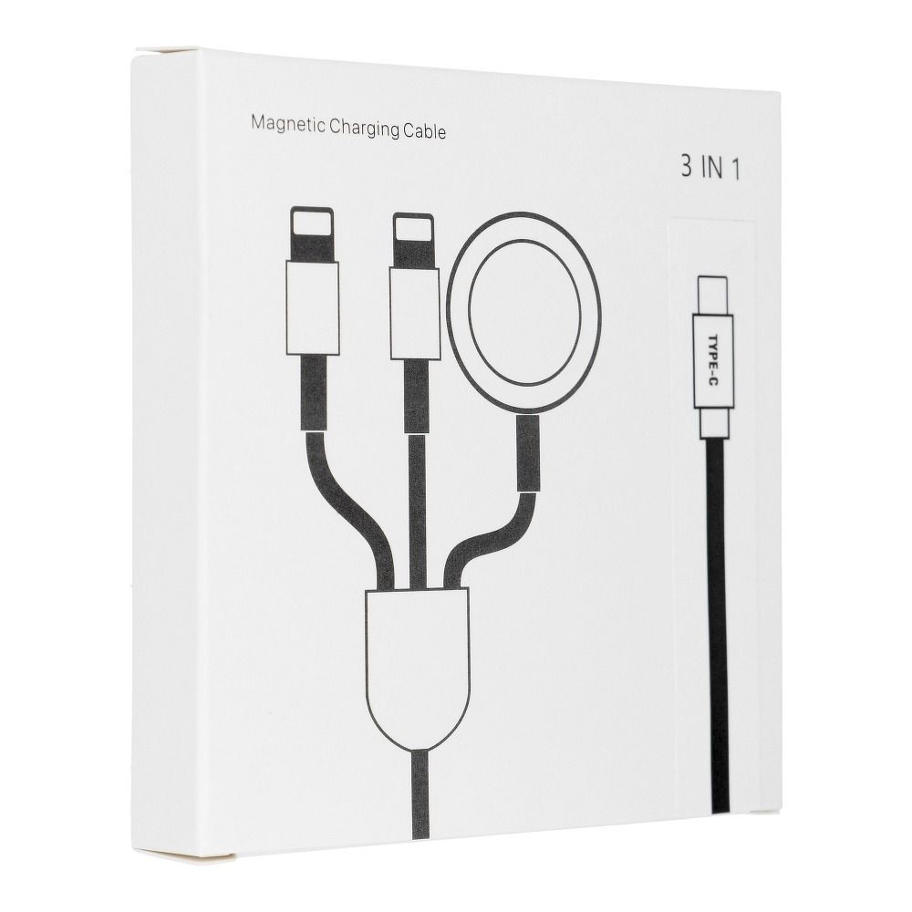 3-in-1 USB-C uzlādes kabelis – 2× Lightning + Apple Watch, 1,2 m, balts