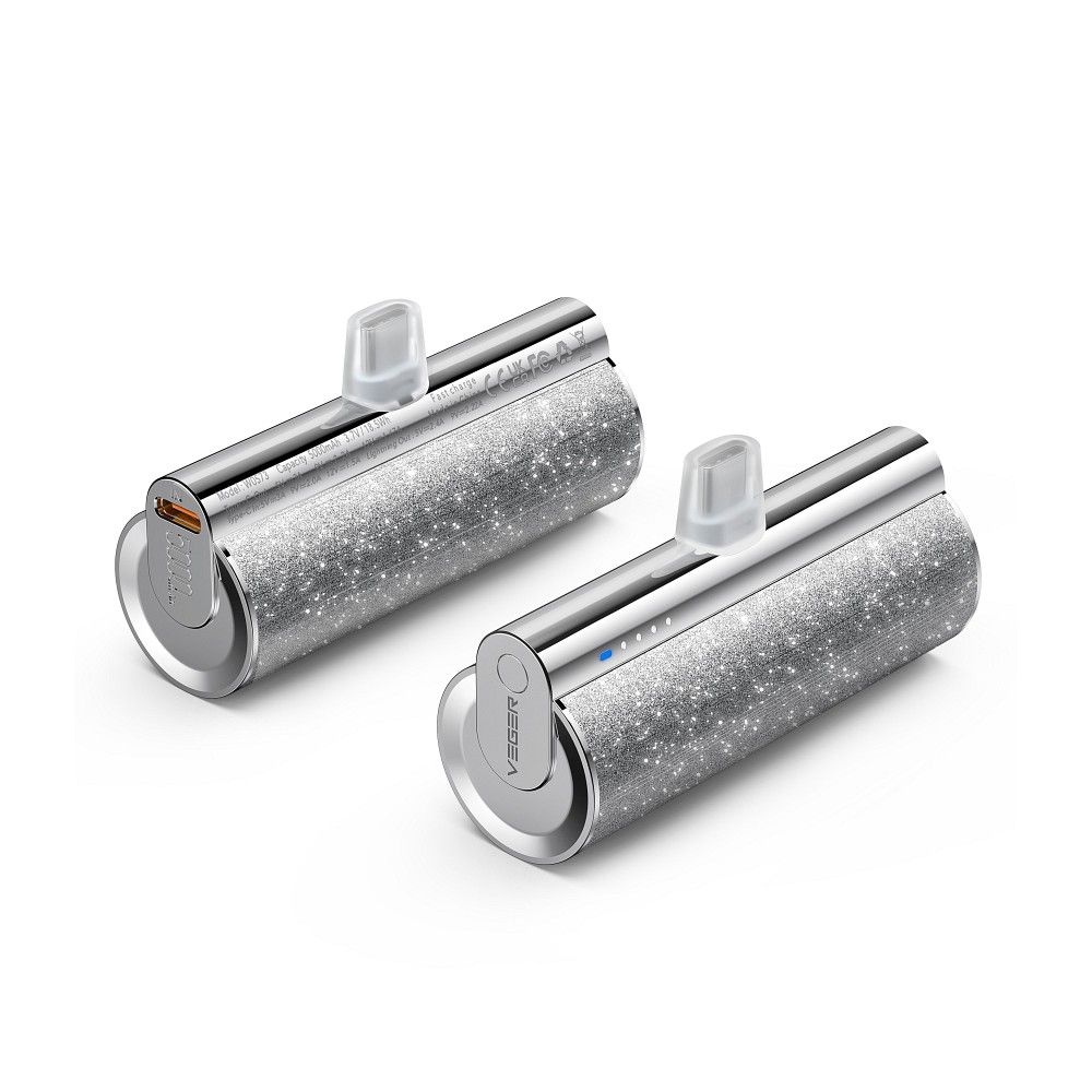 Ārējais akumulators VEGER powerbank 5 000 mAh with built-in connector Lightning PD QC3.0 2,4A 12W PlugOn (W0573P) silver — attēls 2