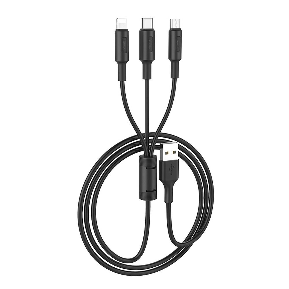 Kabelis HOCO cable 3in1 USB A to Lightning / Micro USB / Type C 2A X25 1 m black — attēls 3