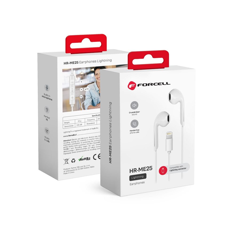 Forcell earphones stereo for Apple iPhone Lightning 8-pin NEW BOX white
