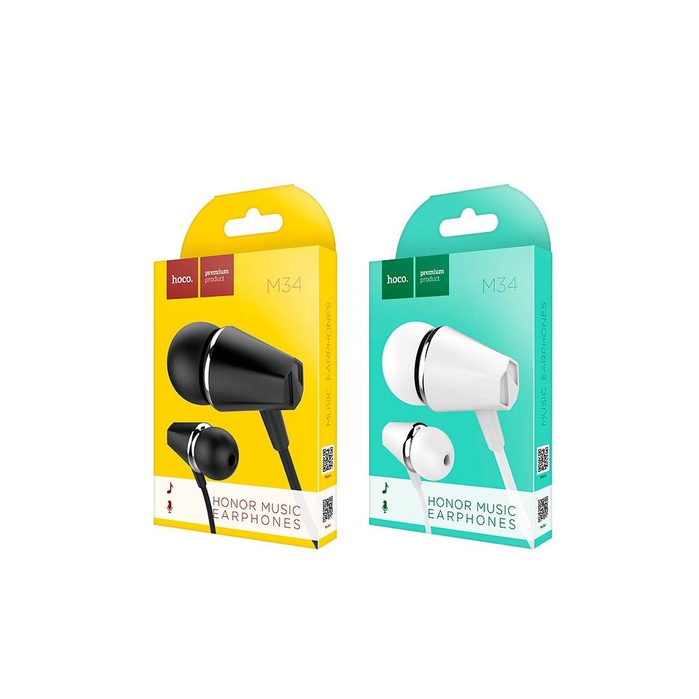 Mikrofons HOCO wire earphones Jack 3,5 mm with microphone M34 white — attēls 4