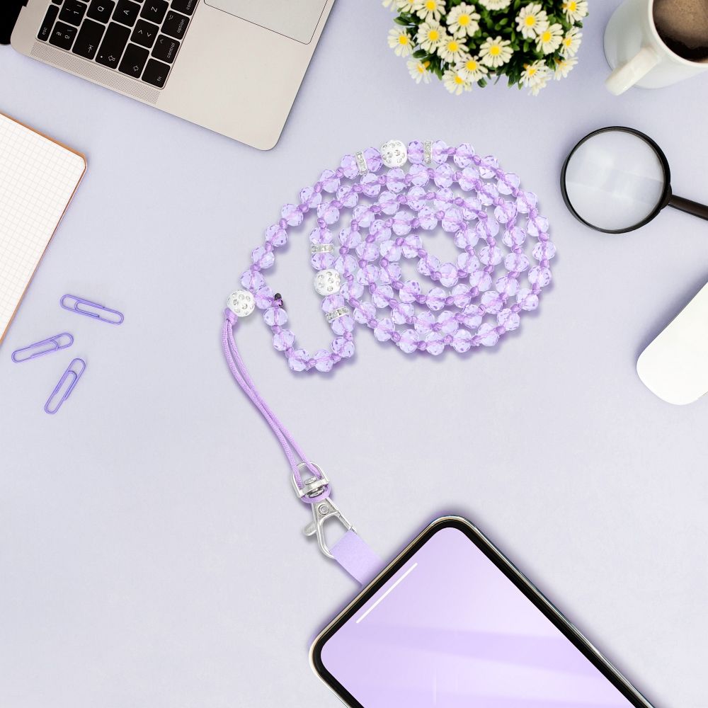 CRYSTAL DIAMOND pendant for the phone / cord length 74cm (37cm in the loop) / on neck - purple — attēls 4