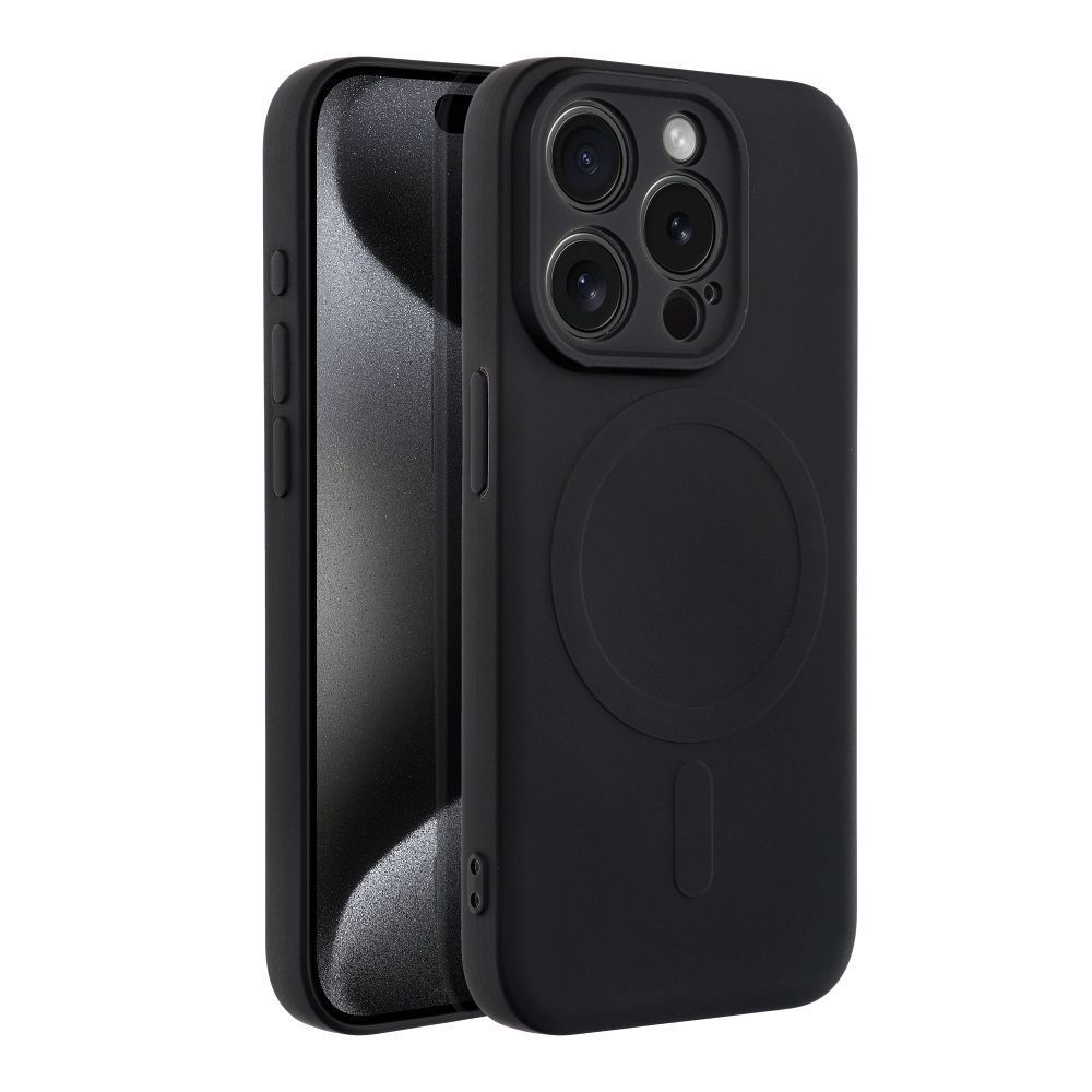 Aizsargvāciņš iPhone 15 Pro – SILICONE MAG compatible with MagSafe, melns — attēls 2