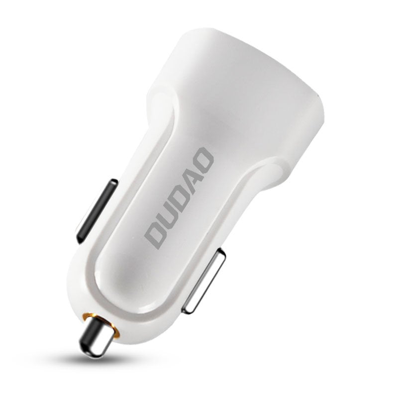 Dudao car kit charger 2x USB 2.4A + cable USB 3in1 Lightning / Type C / micro USB cable white (R7 white) — attēls 2