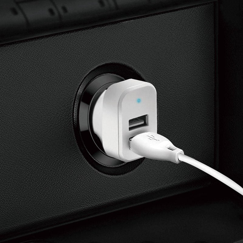 Dudao car kit charger 2x USB 2.4A + cable USB 3in1 Lightning / Type C / micro USB cable white (R7 white) — attēls 4