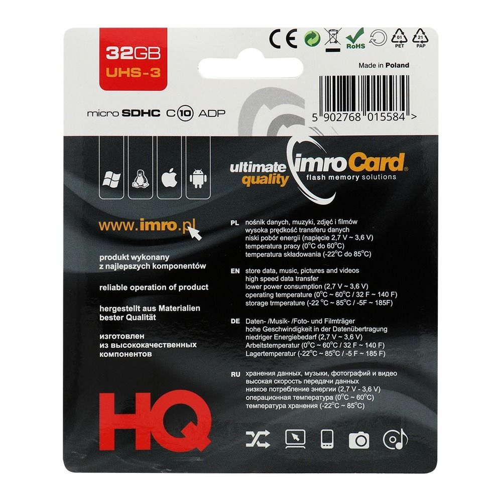 Adapteris IMRO memory card microSD 32GB 100MB/s class 10 UHS 3 with adapter SD — attēls 2