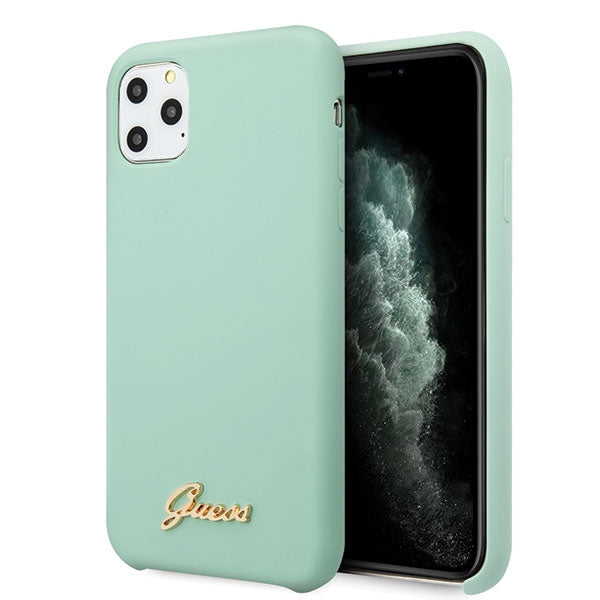 Aizsargvāciņš iPhone 11 Pro Max green/green hard case Silicone Vintage Gold Logo – Guess GUHCN65LSLMGG