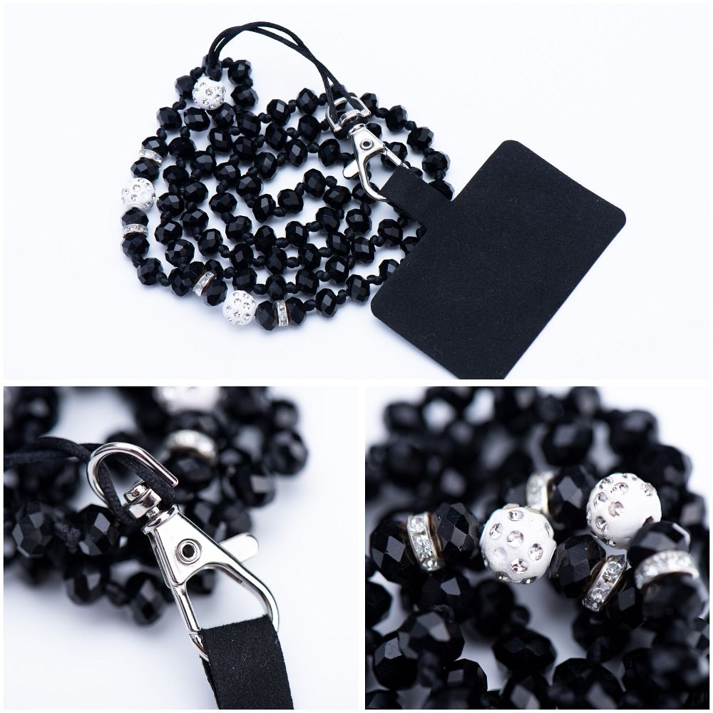 CRYSTAL DIAMOND pendant for the phone / cord length 74cm (37cm in the loop) / on neck - black — attēls 2