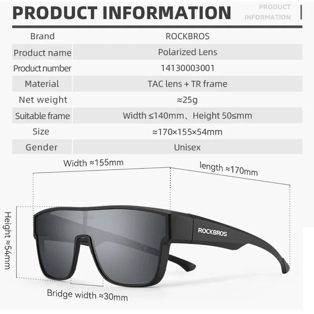 Rockbros SP304 polarizētas sporta brilles UV400 valkāšanai virs korekcijas brillēm, melnas