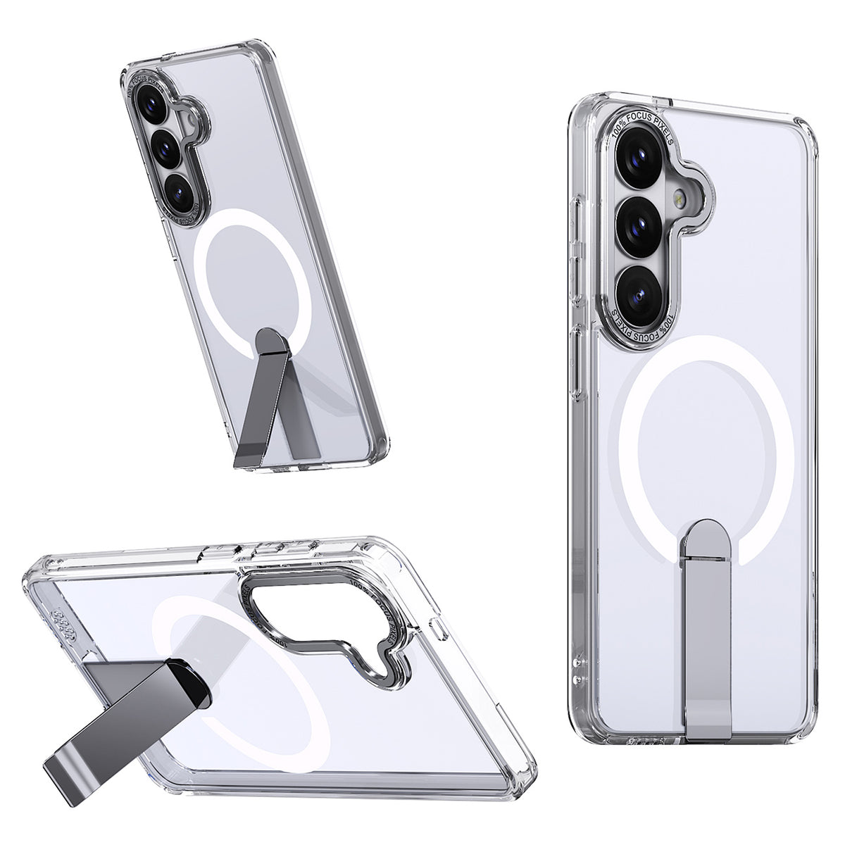 Hybrid Armor X MagSafe saderīgs aizsargvāciņš ar statīvu Samsung Galaxy A36/A37, caurspīdīgs