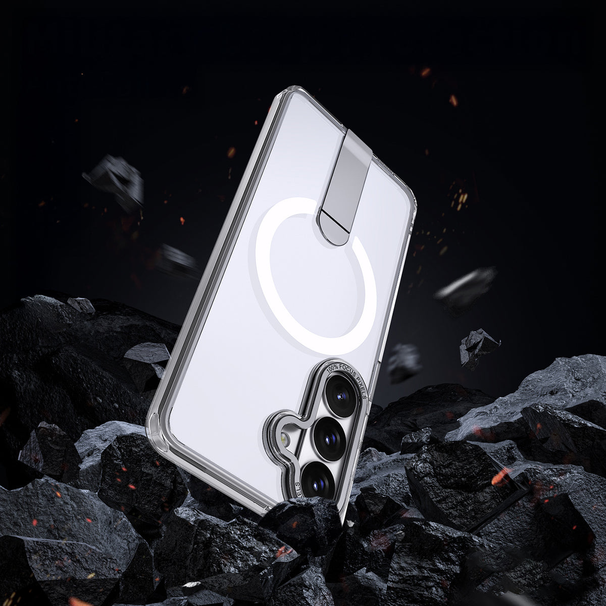 Hybrid Armor X MagSafe saderīgs aizsargvāciņš ar statīvu Samsung Galaxy A36/A37, caurspīdīgs