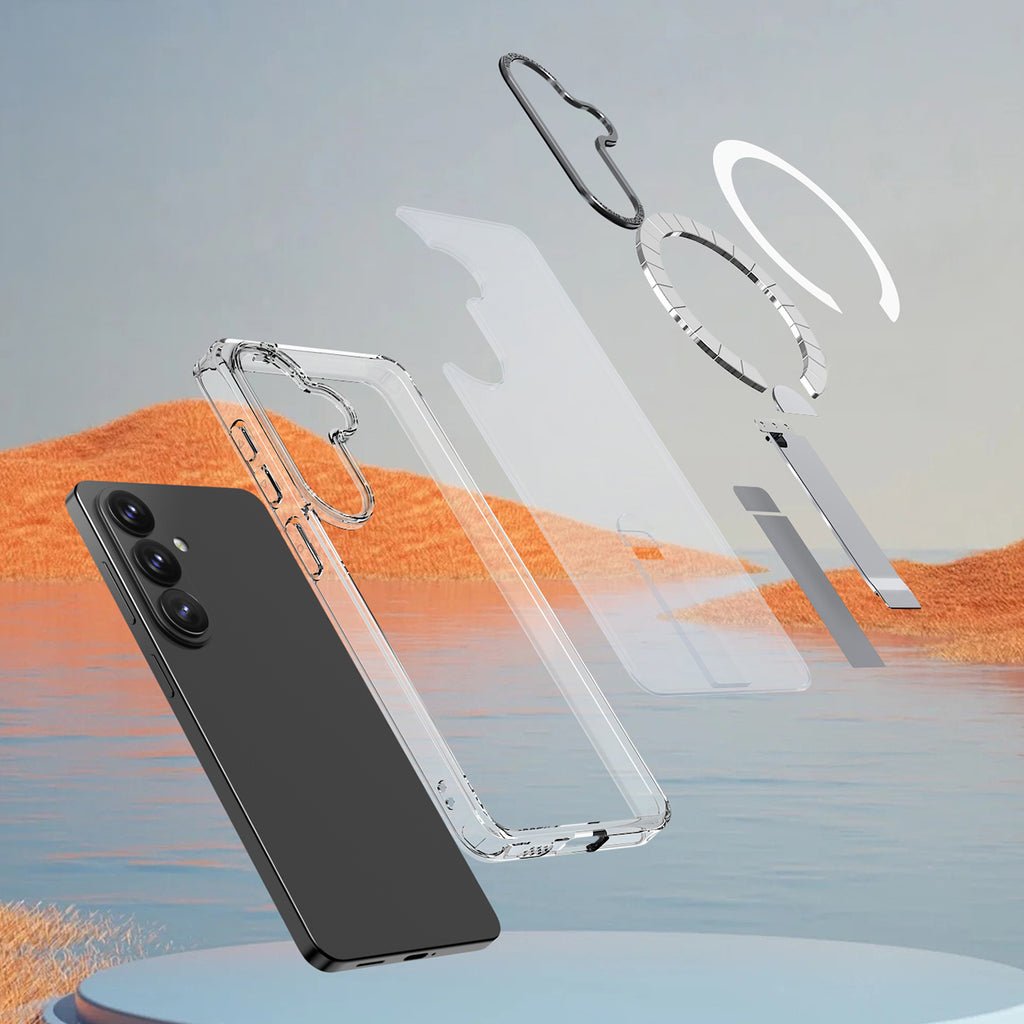 Hybrid Armor X MagSafe saderīgs aizsargvāciņš ar statīvu Samsung Galaxy A36/A37, caurspīdīgs