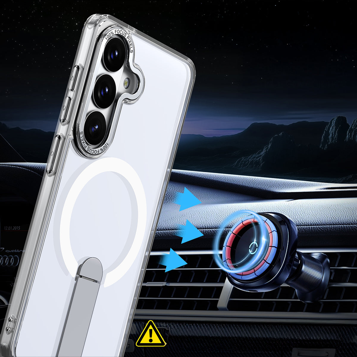 Hybrid Armor X MagSafe saderīgs aizsargvāciņš ar statīvu Samsung Galaxy A36/A37, caurspīdīgs