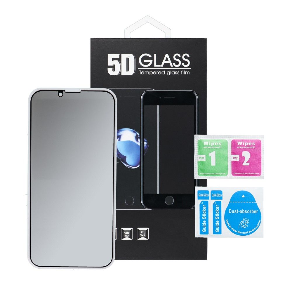 Aizsargstikls iPhone 13 (Privacy) – 5D Full Glue, melns — attēls 4