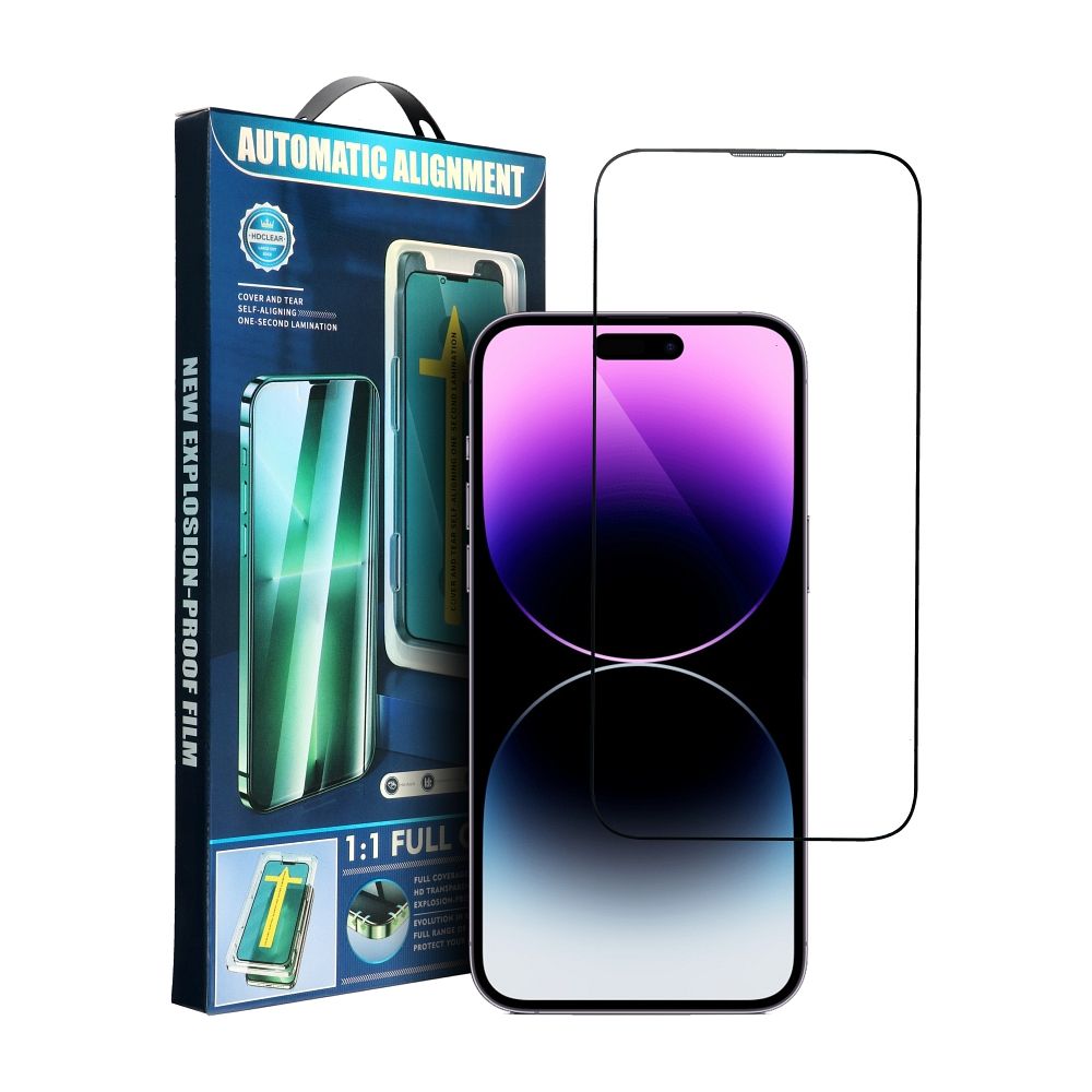 Aizsargstikls iPhone 14 Pro black – 5D Full Glue + applicator