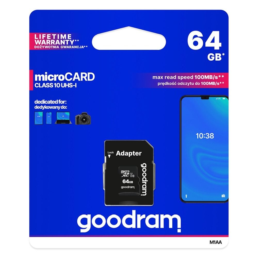 Adapteris GOODRAM memory card microSD 64GB 100MB/s class 10 UHS I with adapter SD