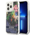 Aizsargvāciņš iPhone 13 PRO MAX – Original faceplate GUESS GUHCP13XLFLSB (Glitter Flower / blue)
