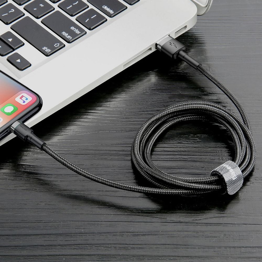 Kabelis BASEUS cable USB A to Lightning 2.4A Cafule CALKLF-BG1 1 m black gray — attēls 3