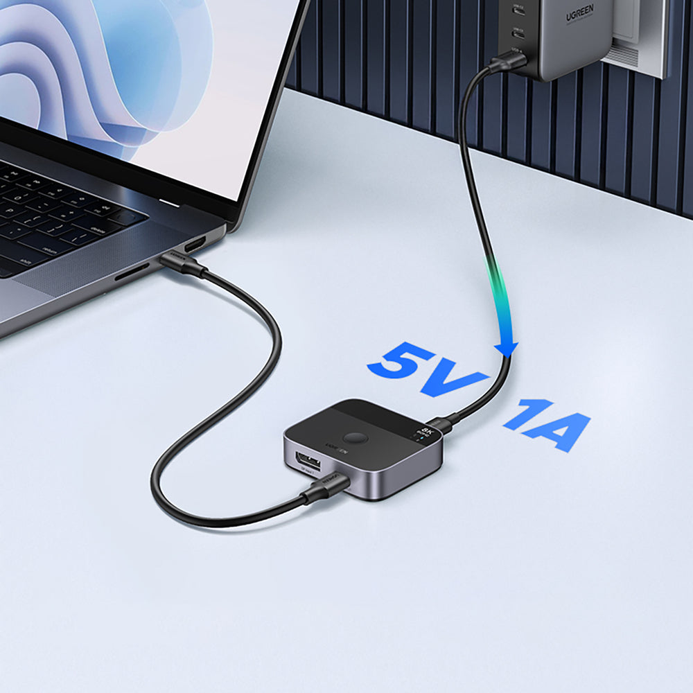 Ugreen 65878 DisplayPort/USB-C uz USB-C pārslēdzējs, 8K/60 Hz, pelēks