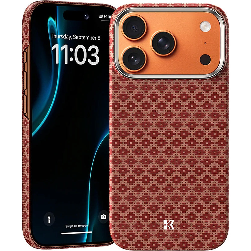 Aizsargvāciņš iPhone 17 Pro Max/18 Pro Max – Benks ArmorGrid Kevlar 600D ar metāla rāmi, oranžs