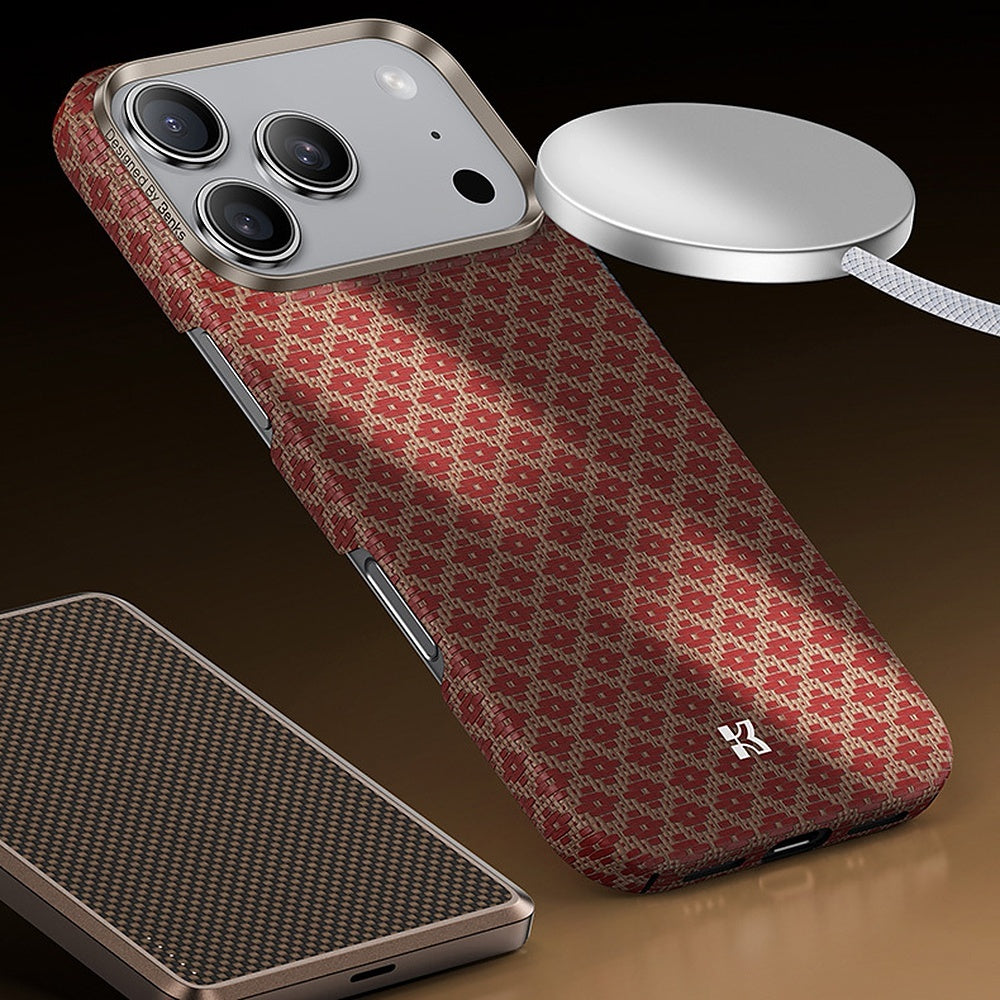 Aizsargvāciņš iPhone 17 Pro Max/18 Pro Max – Benks ArmorGrid Kevlar 600D ar metāla rāmi, oranžs