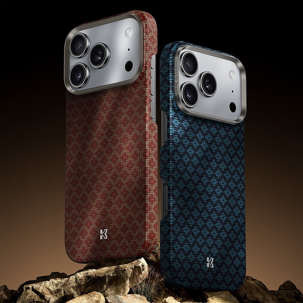 Aizsargvāciņš iPhone 17 Pro/18 Pro – Benks ArmorGrid Kevlar 600D ar metāla rāmi, oranžs