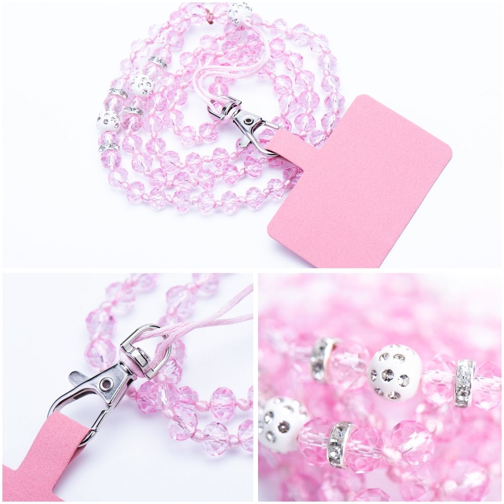CRYSTAL DIAMOND pendant for the phone / cord length 74cm (37cm in the loop) / on neck - lite pink — attēls 2