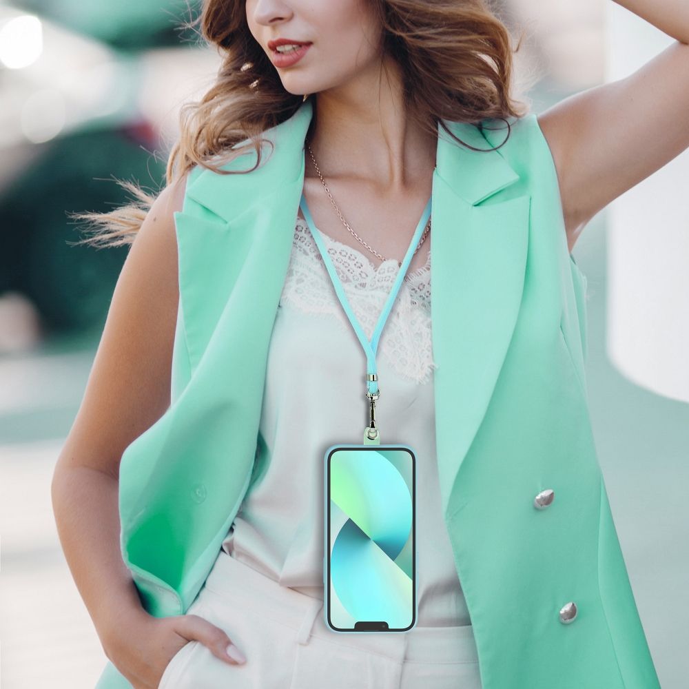 SWING (6mm) pendant for the phone with adjustable length / cord length 165cm (max 82.5cm in the loop) / on the shoulder or neck - lite green — attēls 2