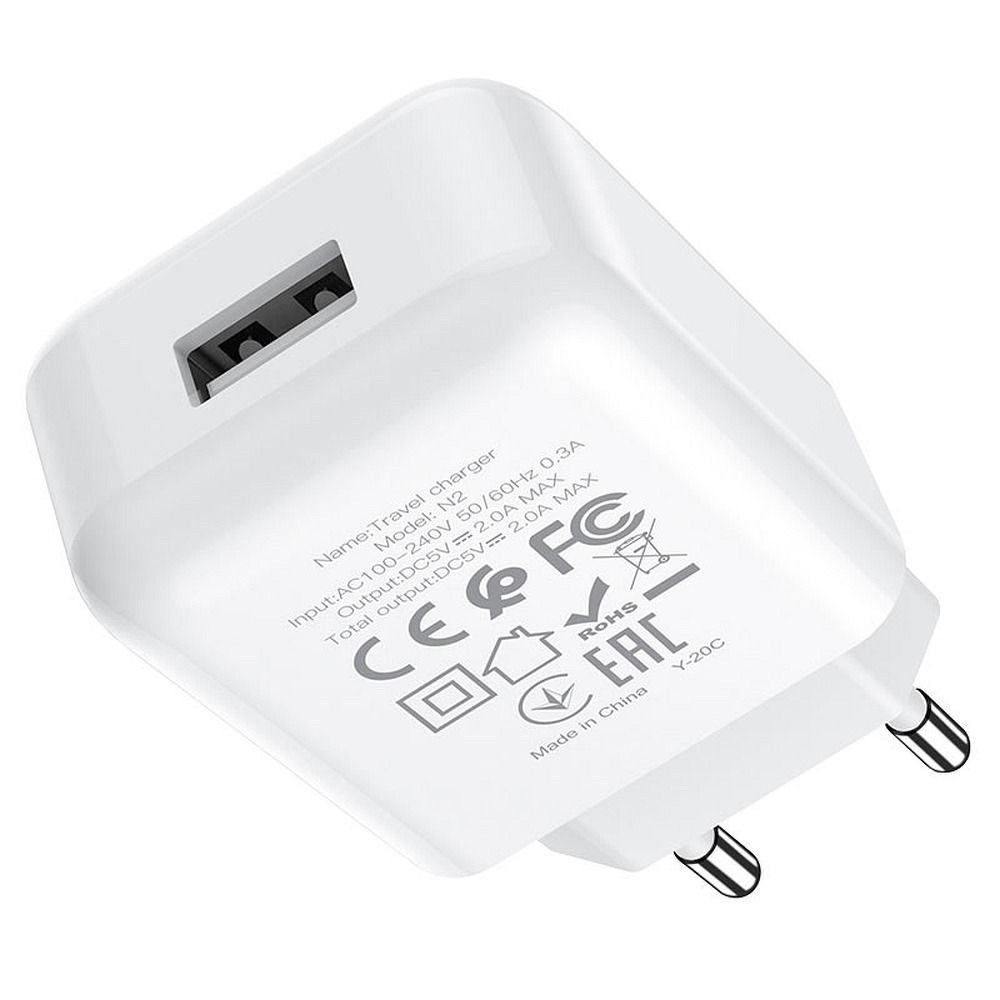 Uzlādes adapteris HOCO travel charger USB A + cable USB A to Type C 2.1A N2 white — attēls 4