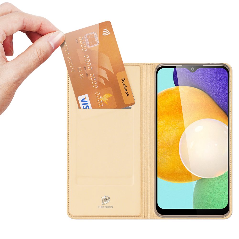 Aizsargvāciņš Samsung Galaxy A03s golden – Dux Ducis Skin Pro Bookcase type — attēls 2