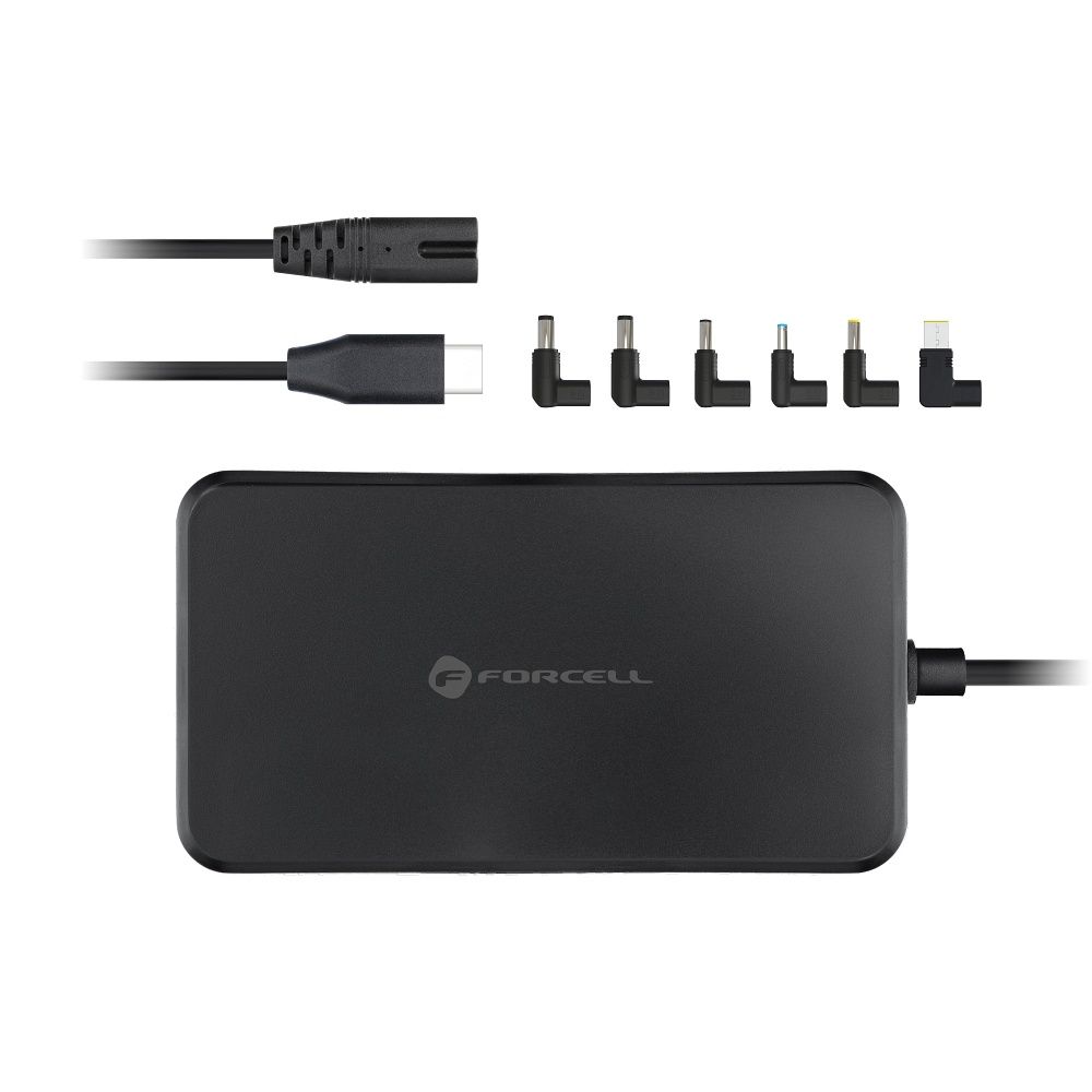 Forcell F-Energy E856 USB-C PD 65 W portatīvā datora lādētājs ar 6 uzgaļiem, melns