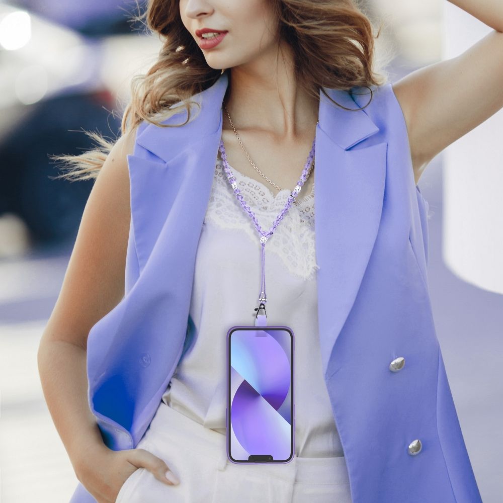 CRYSTAL DIAMOND pendant for the phone / cord length 74cm (37cm in the loop) / on neck - purple — attēls 3