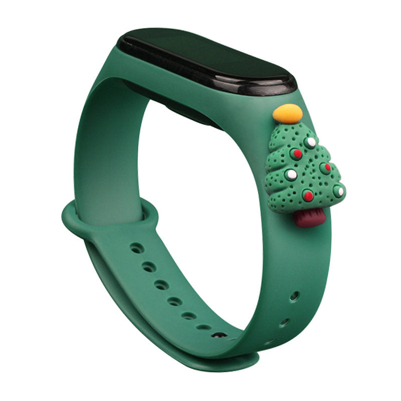 Aizsargvāciņš Xiaomi Mi Band 3 / 4 Christmas – Strap Xmas Silicone Strap Bracelet with Christmas Tree, tumši zaļš