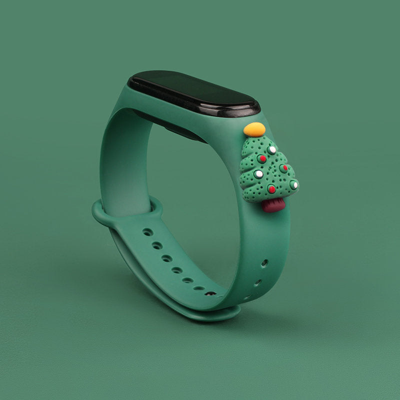 Aizsargvāciņš Xiaomi Mi Band 3 / 4 Christmas – Strap Xmas Silicone Strap Bracelet with Christmas Tree, tumši zaļš — attēls 2
