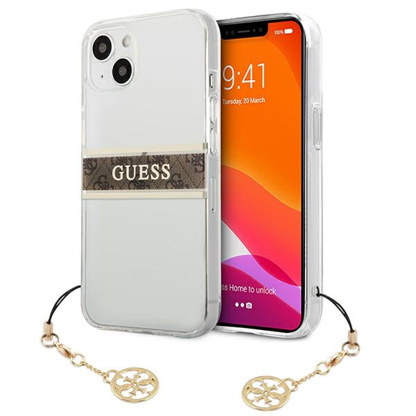 Aizsargvāciņš iPhone 13 mini 5.4" Transparent hardcase 4G Brown Strap Charm – Guess GUHCP13SKB4GBR