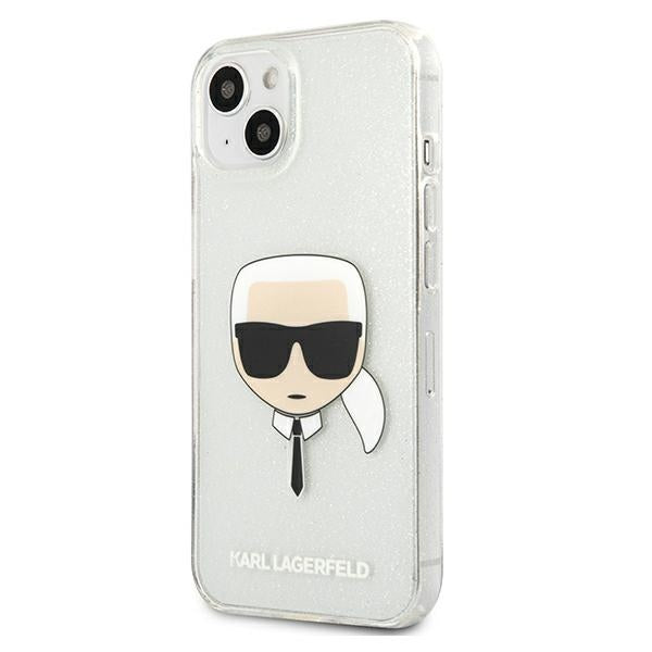 Aizsargvāciņš iPhone 13 mini – Karl Lagerfeld Glitter Karl's Head, sudraba — attēls 2