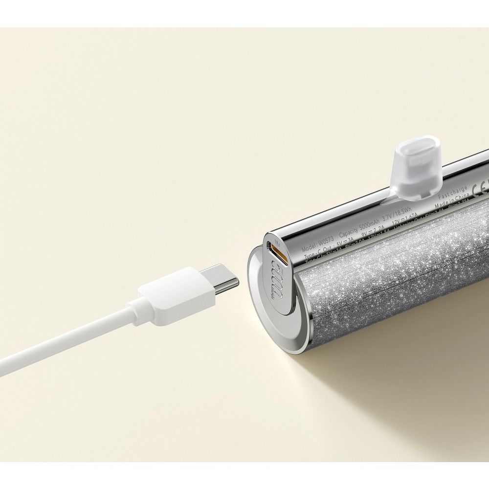Ārējais akumulators VEGER powerbank 5 000 mAh with built-in connector Type C PD QC3.0 2,4A 12W PlugOn (W0573) silver — attēls 3
