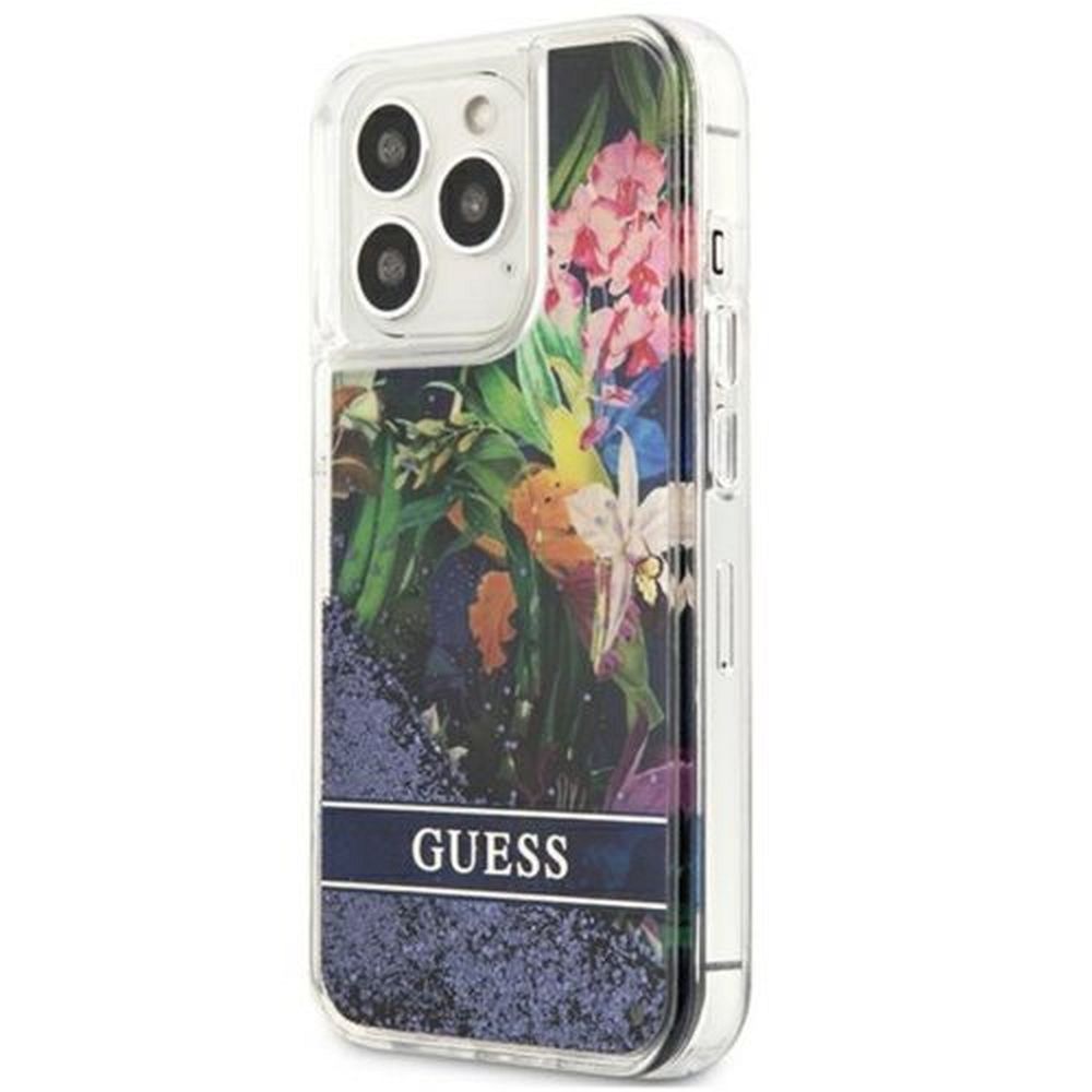 Aizsargvāciņš iPhone 13 PRO MAX – Original faceplate GUESS GUHCP13XLFLSB (Glitter Flower / blue) — attēls 2