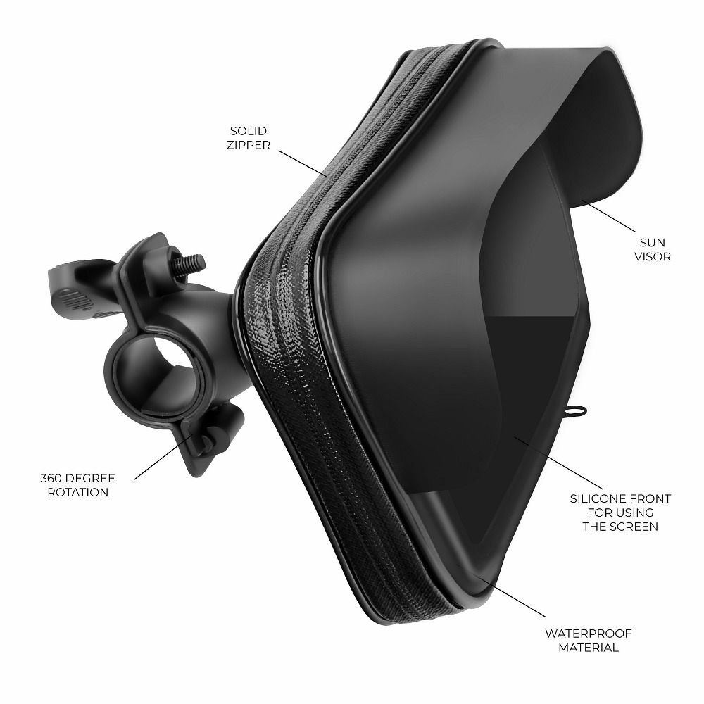 Bike holder waterproof with zip and hood ( 5,5" - 6,3" ) black — attēls 3