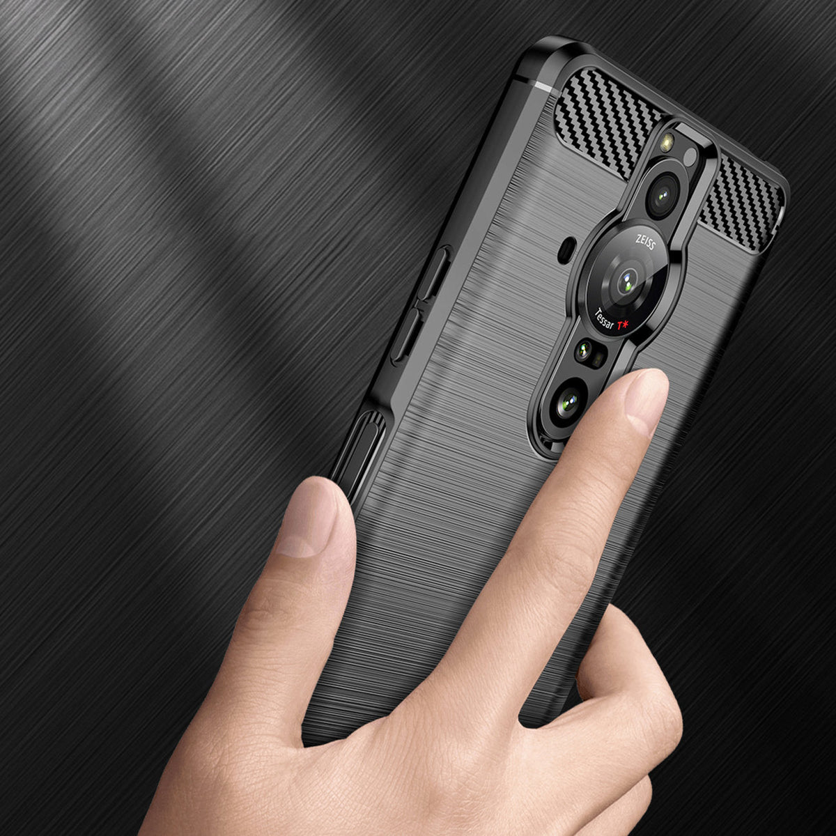 Carbon Case TPU aizsargvāciņš Sony Xperia Pro-I, melns