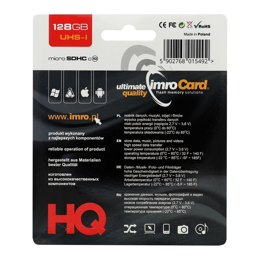 Adapteris IMRO memory card microSD 128GB 100MB/s class10 UHS I with adapter SD — attēls 2