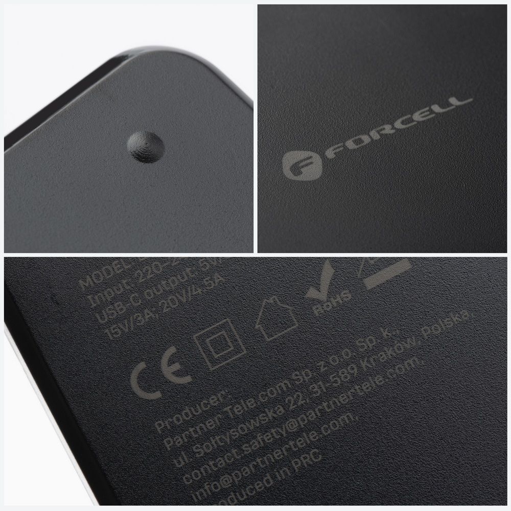 Forcell F-Energy E856 USB-C PD 65 W portatīvā datora lādētājs ar 6 uzgaļiem, melns