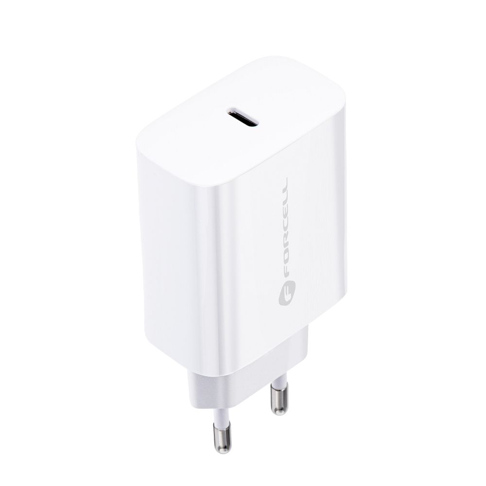 Uzlādes adapteris FORCELL F-ENERGY TFK-TC-25WPD travel charger Type C + cable Type C to Type C PD Q.C 3A 25W white — attēls 4