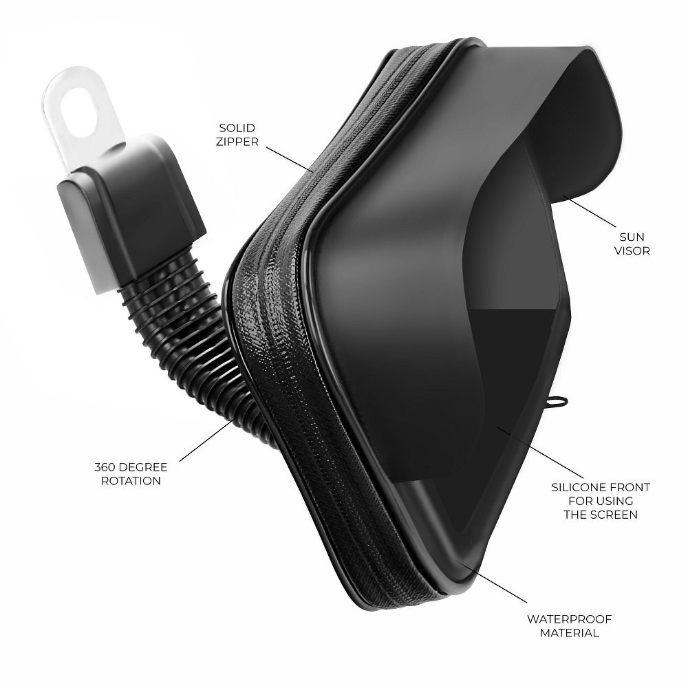 Motorcycle holder waterproof with zip and hood ( 5,5" - 6,3" ) black — attēls 2
