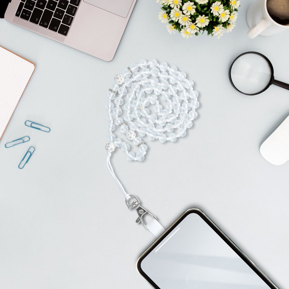 CRYSTAL DIAMOND pendant for the phone / cord length 74cm (37cm in the loop) / on neck - white — attēls 4