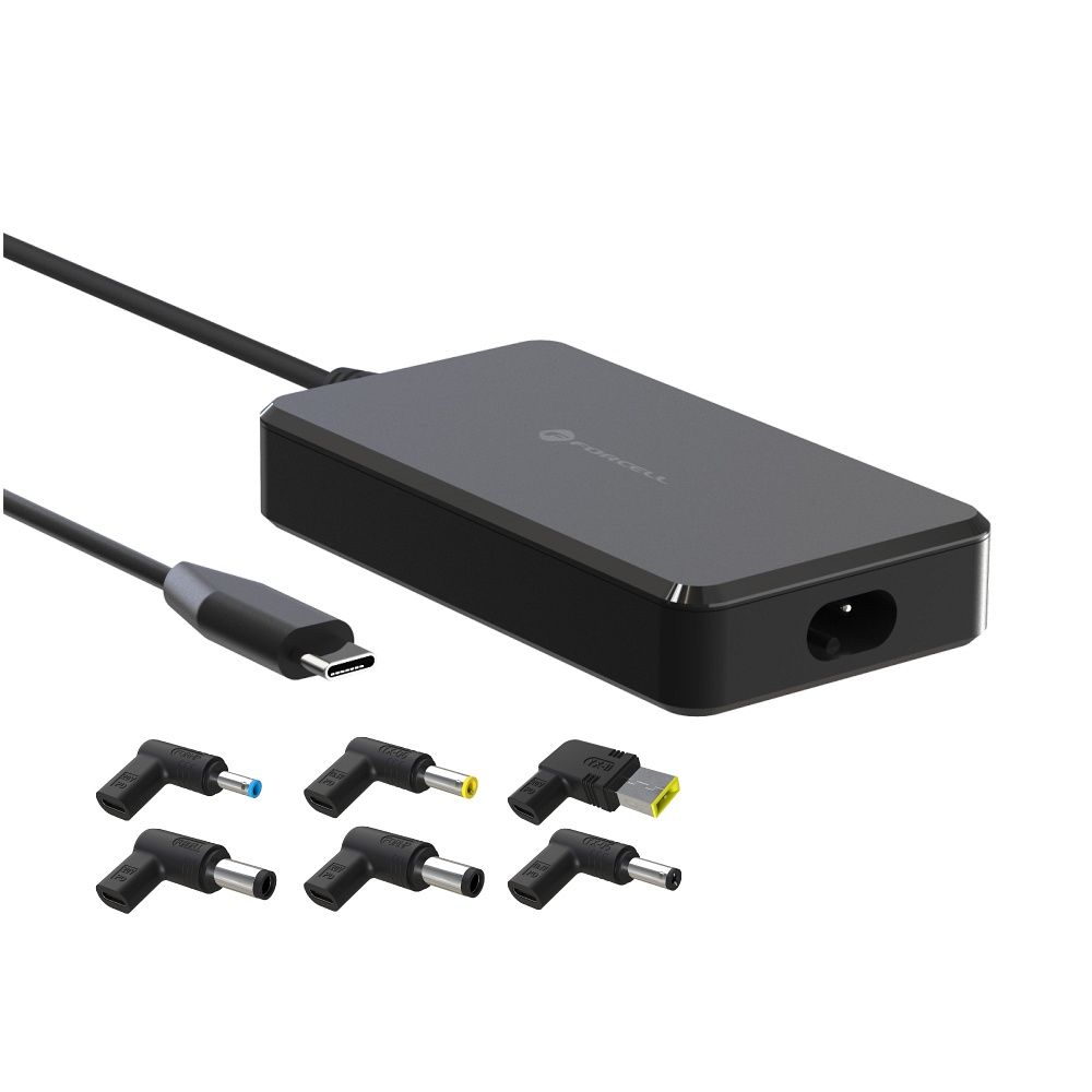 Forcell F-Energy E856 USB-C PD 65 W portatīvā datora lādētājs ar 6 uzgaļiem, melns