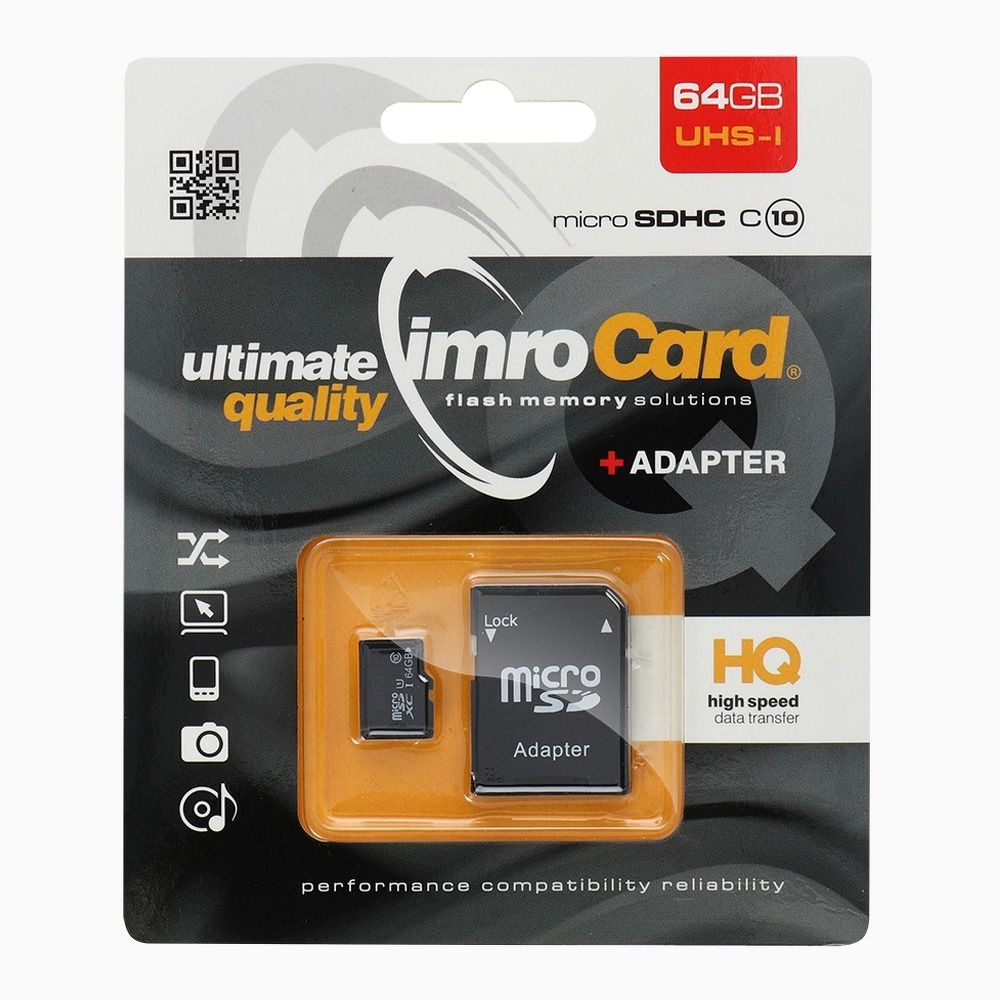 Adapteris IMRO memory card microSD 64GB 100MB/s class 10 UHS I with adapter SD