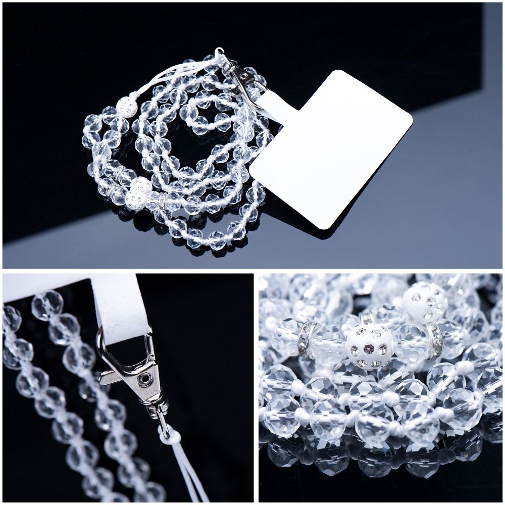 CRYSTAL DIAMOND pendant for the phone / cord length 74cm (37cm in the loop) / on neck - white — attēls 2